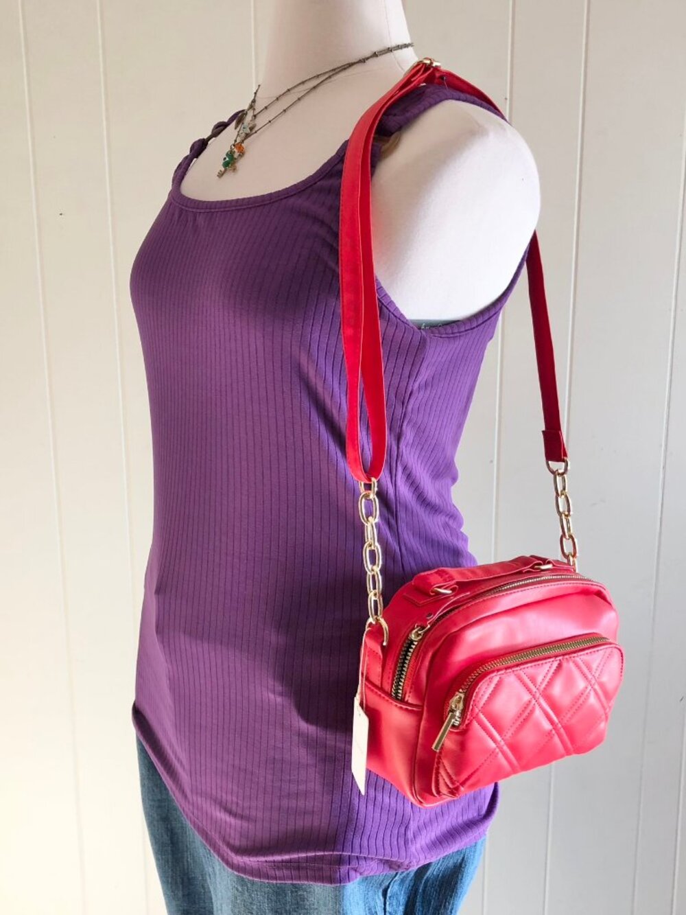 Primark Red Mini Crossbody Bag Camera Bag Faux Leather Quilted